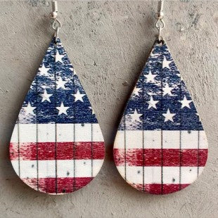 Teardrop American Flag Wooden Earrings