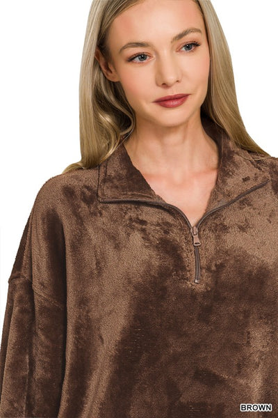Faux Fur 1/2 Zip Pullover w/Pockets