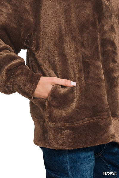 Faux Fur 1/2 Zip Pullover w/Pockets