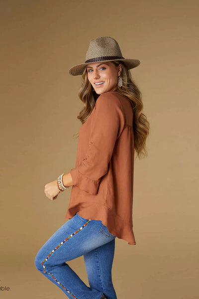 Terra Cotta Ruffle Sleeve Top