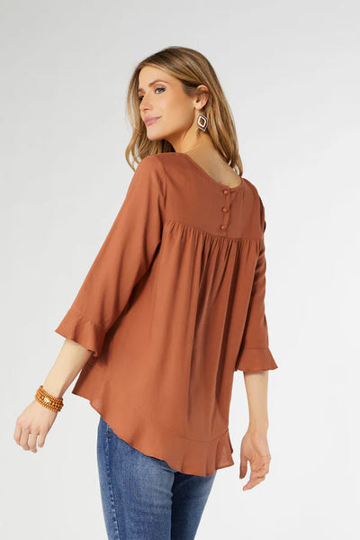 Terra Cotta Ruffle Sleeve Top