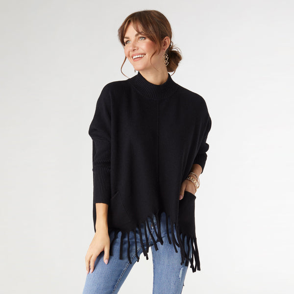 Luxe Flowy Mockneck Sweater-Black