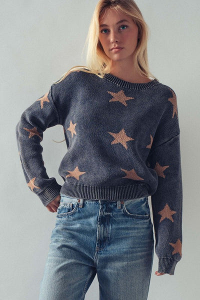 Mineral Wash Navy Star Sweater