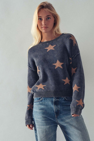 Mineral Wash Navy Star Sweater