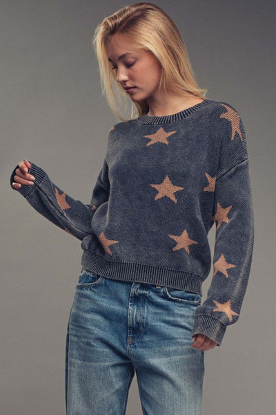 Mineral Wash Navy Star Sweater