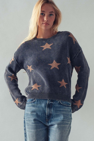 Mineral Wash Navy Star Sweater