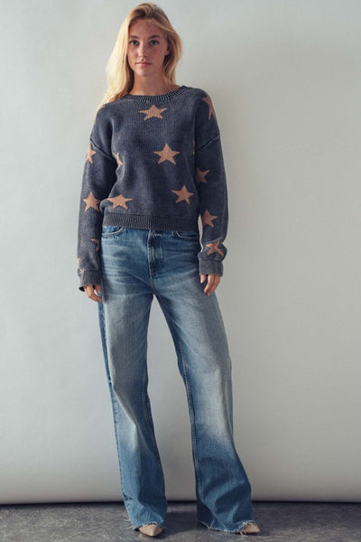 Mineral Wash Navy Star Sweater