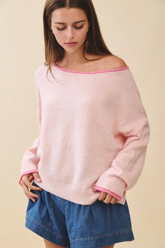 Drop Shoulder Fuzzy Knit Sweater