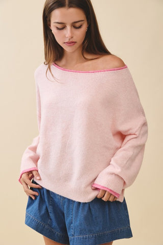 Drop Shoulder Fuzzy Knit Sweater
