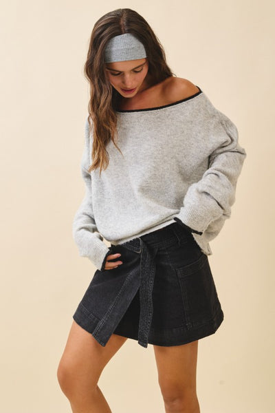 Drop Shoulder Fuzzy Knit Sweater