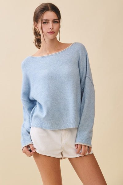 Drop Shoulder Fuzzy Baby Blue Sweater