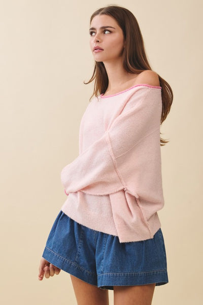 Drop Shoulder Fuzzy Knit Sweater