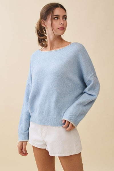 Drop Shoulder Fuzzy Baby Blue Sweater