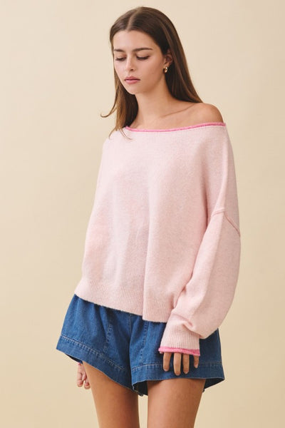Drop Shoulder Fuzzy Knit Sweater