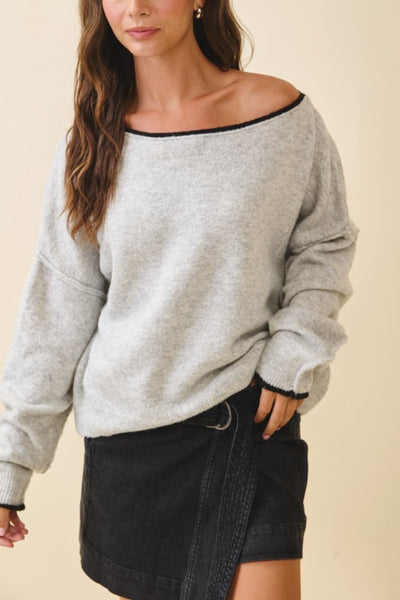 Drop Shoulder Fuzzy Knit Sweater