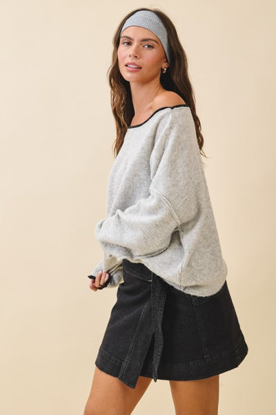 Drop Shoulder Fuzzy Knit Sweater