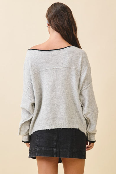 Drop Shoulder Fuzzy Knit Sweater