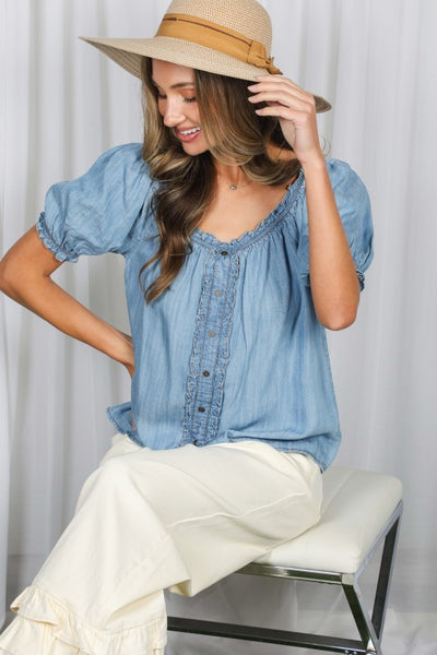 Puff Sleeve Chambray Top