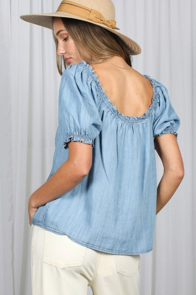 Puff Sleeve Chambray Top