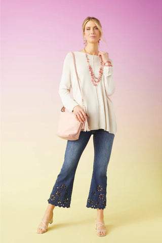 Eyelet Flowers Soft Flare Anklet Jeans