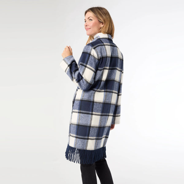 Navy Plaid Open Front Shacket
