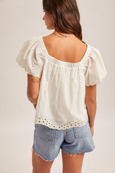 Square Neckline w/Embroidery Detail