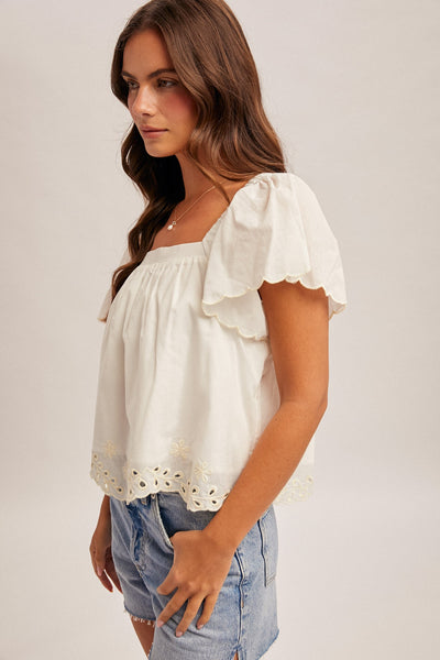 Square Neckline w/Embroidery Detail