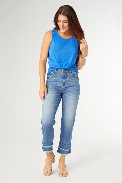 Straight Crop w/Double Fringe Jeans