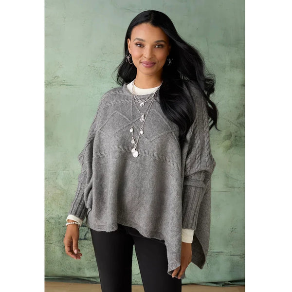 Heather Gray Cable Knit Poncho