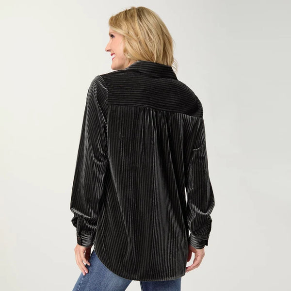 Evergreen Ribbed Velour Button Up