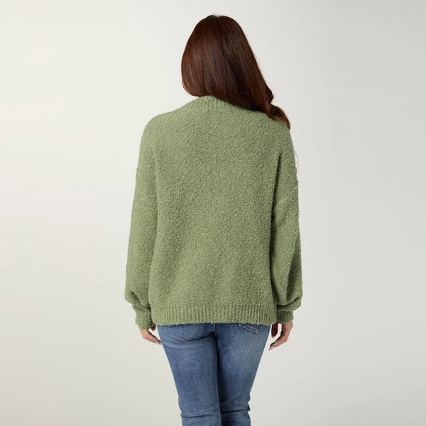 Dusty Olive Sweater w/Floral Applique