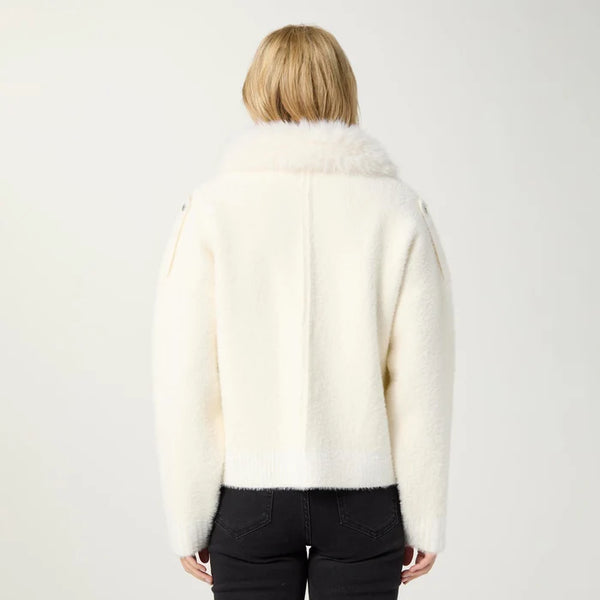 Brushed Cardigan w/Faux Fur Collar