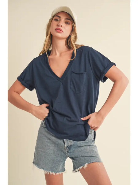 Navy V-Neck Short Sleeve Tee