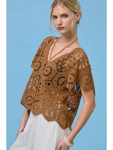 Floral Crochet Open-Knit Cardigan Top
