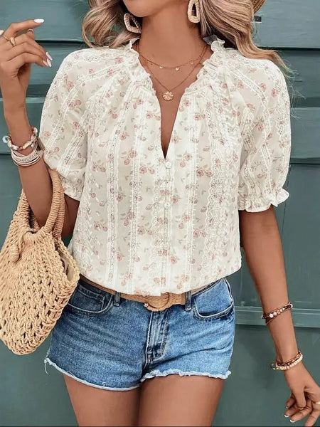 Ditsy Floral Bubble Sleeve Top