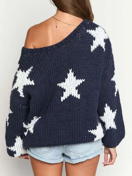 V-Neck Star Knitted Sweater