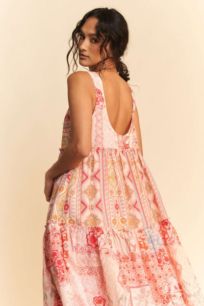 Geo Floral Tiered Maxi Dress