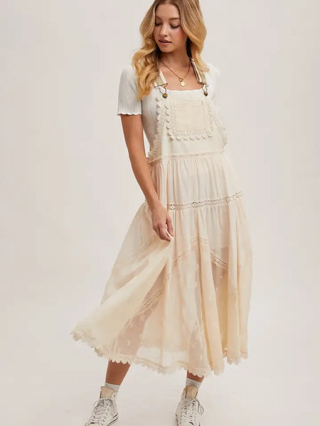Flowy Embroidered Tulle Bib Maxi Dress