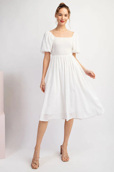 Smocked Square Neck Midi Dress