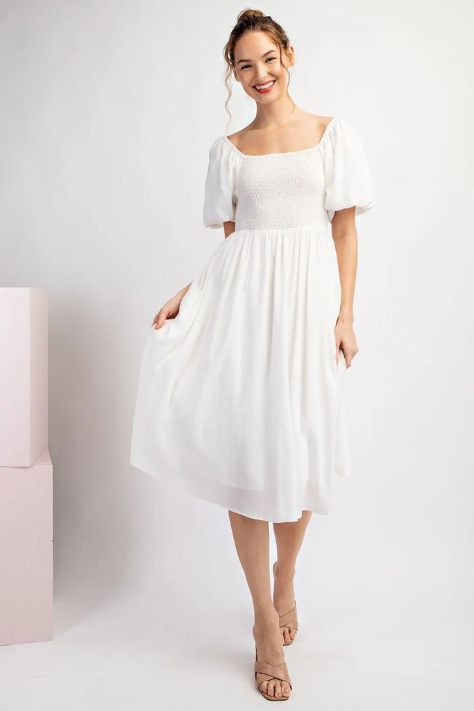 Smocked Square Neck Midi Dress