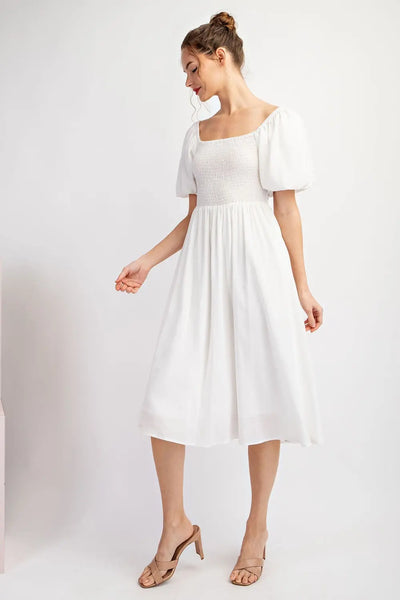 Smocked Square Neck Midi Dress