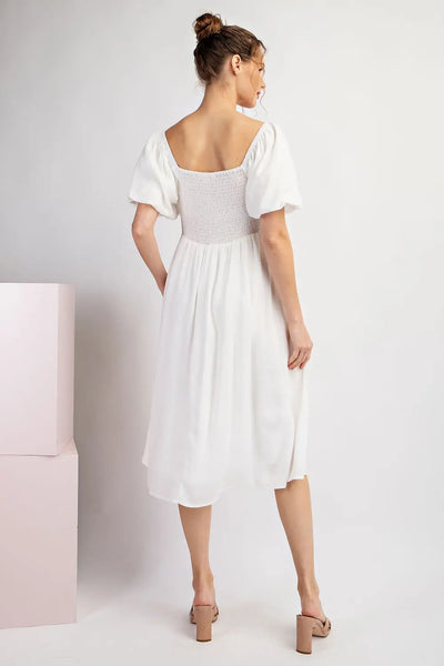 Smocked Square Neck Midi Dress