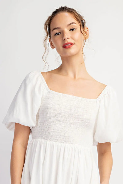 Smocked Square Neck Midi Dress