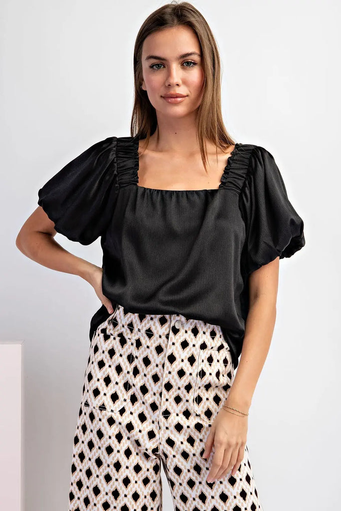 Square Neck Pouf Sleeve Top