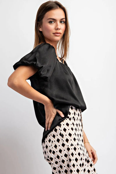 Square Neck Pouf Sleeve Top