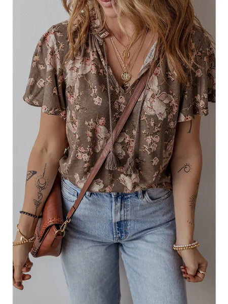 Short Sleeve Floral Print Blouse