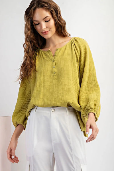 Avocado Cotton Gauze Blouse