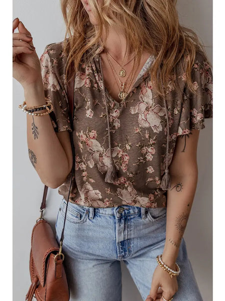 Short Sleeve Floral Print Blouse