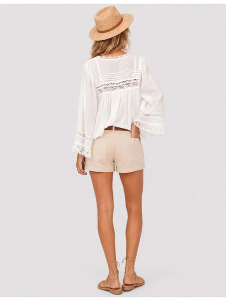 White Lace Button Up Pretty Boho Blouse