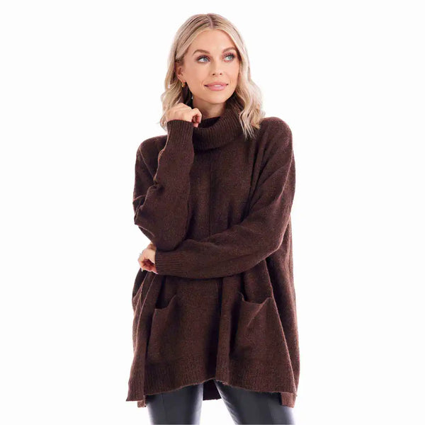 Turtleneck Poncho-Brown